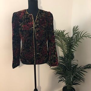 Vintage velvet flower printed blazer